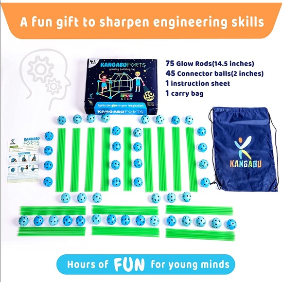 New Glow Fort Building Kit 120 Pieces STEM Learning Playhouse for Kids - Picture 4 of 6